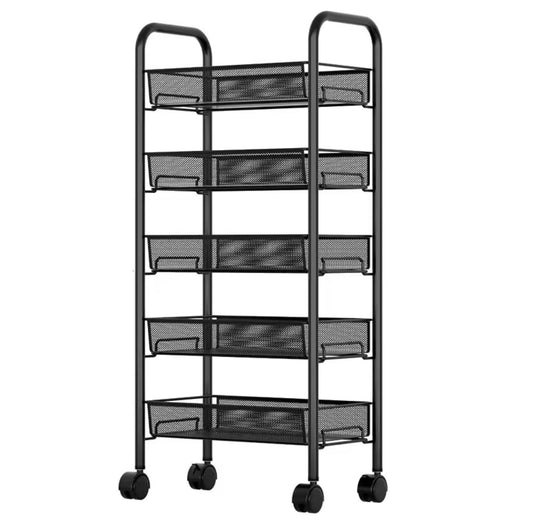 5-Tier Rolling Utility Cart with Mesh Baskets