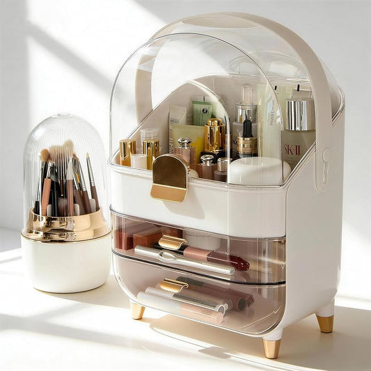 White and Clear Plastic Cosmetic Organizer Set