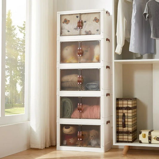 Foldable plastic storage cabinets
