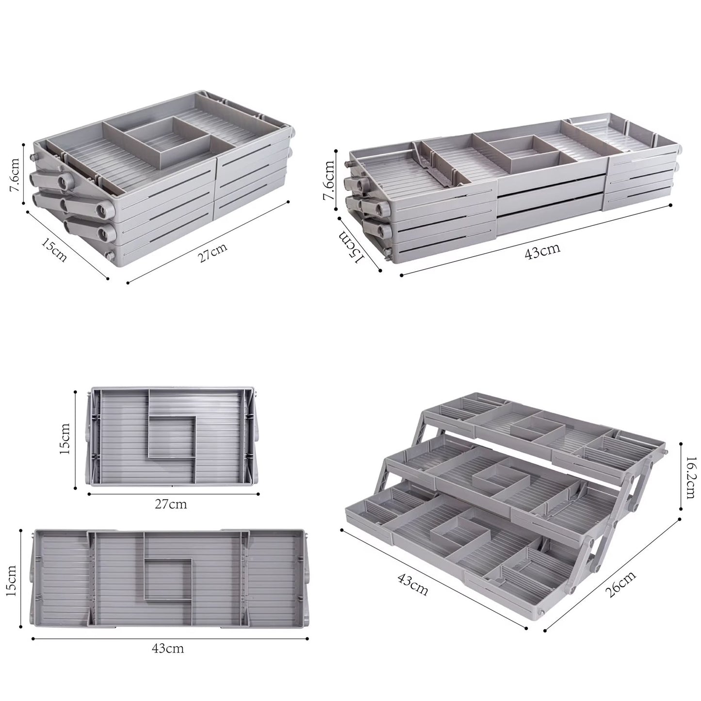 Expandable & Foldable Vanity Organizer Tray 3-Tier
