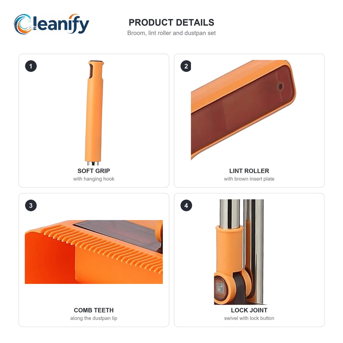 Foldable Broom and Dustpan Set with 180° Rotation