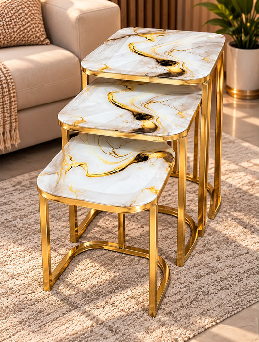 3-Piece Nesting Side Tables Set - Marble Glass Top
