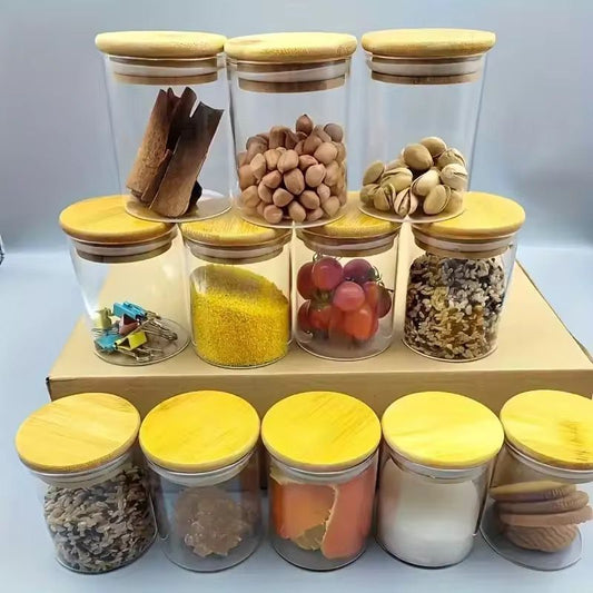 Glass Containers With Bamboo Lids 12 pieces
