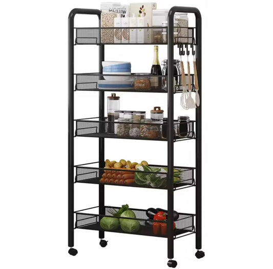 5-Tier Rolling Utility Cart with Mesh Baskets