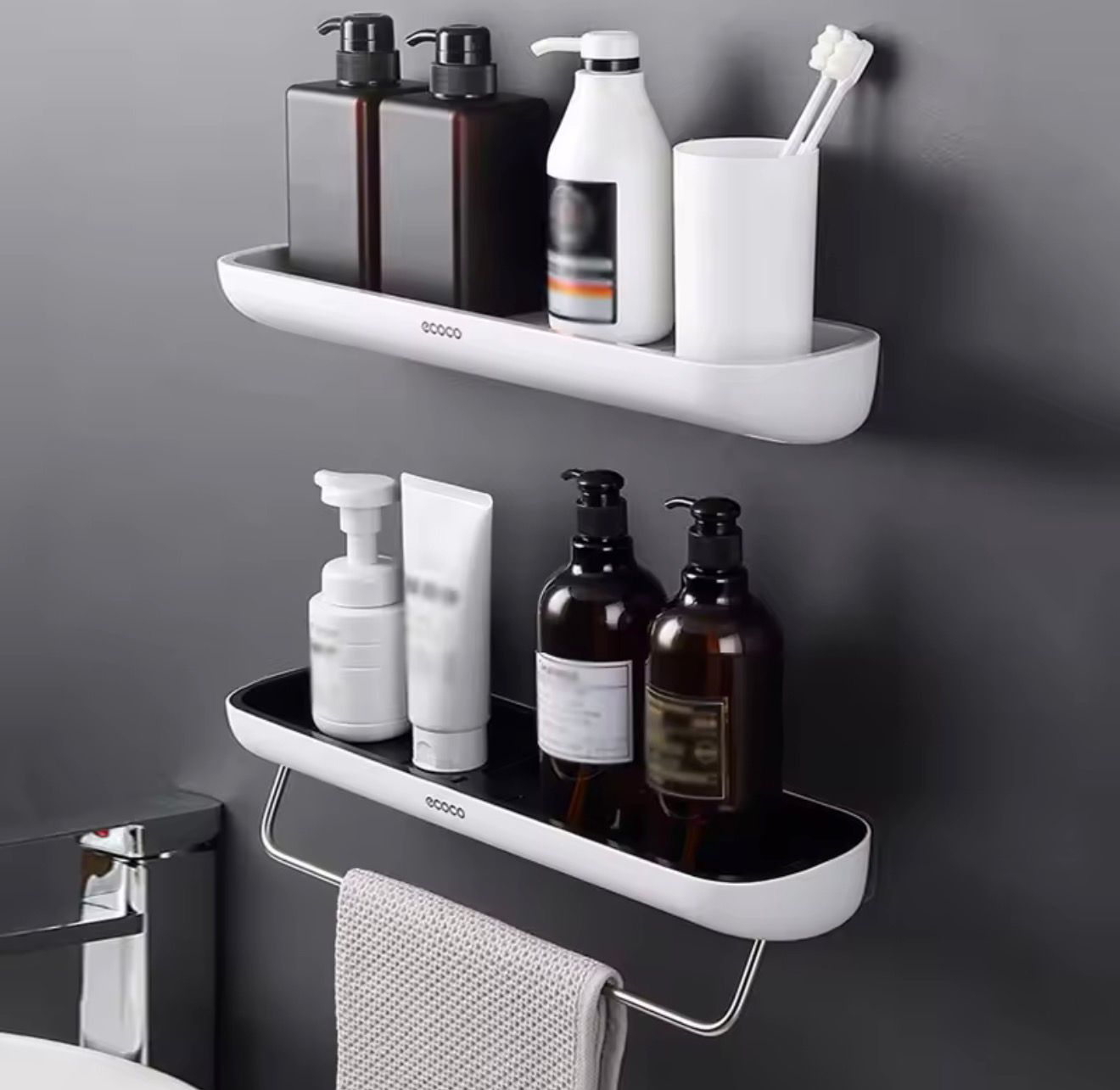 Wall-Mounted Bathroom Storage Shelf With Towel Rack