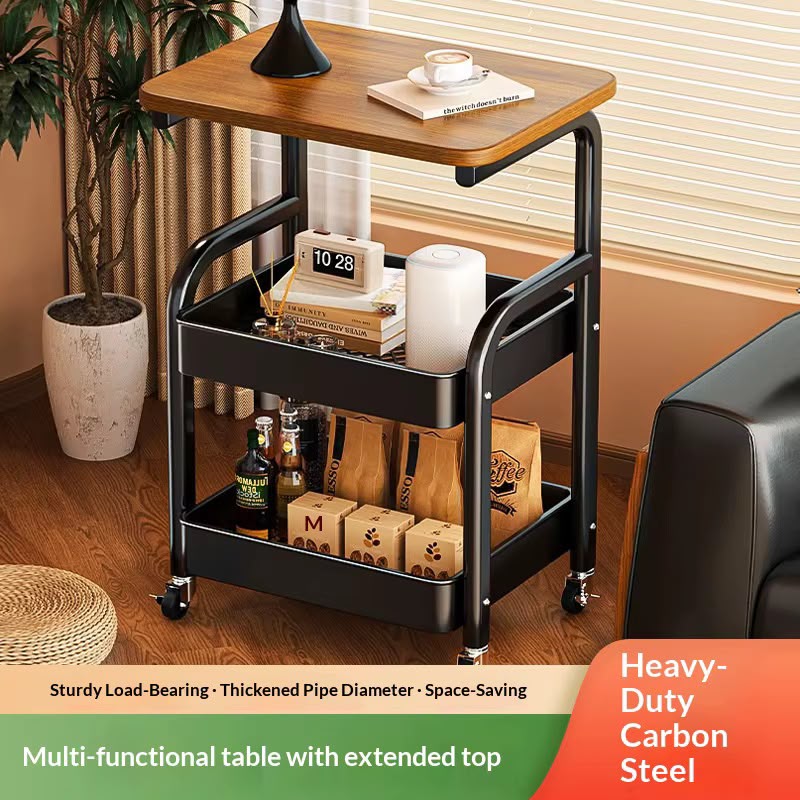 Rolling Cart with Wooden Tabletop & Mesh Baskets