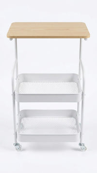 Rolling Cart with Wooden Tabletop & Mesh Baskets