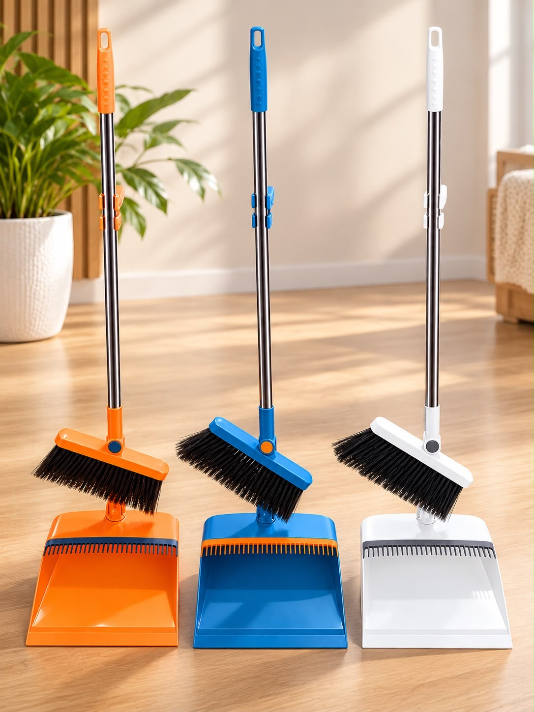Foldable Broom and Dustpan Set with 180° Rotation