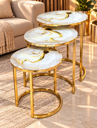 3-Piece Nesting Side Tables Set - Marble Glass Top