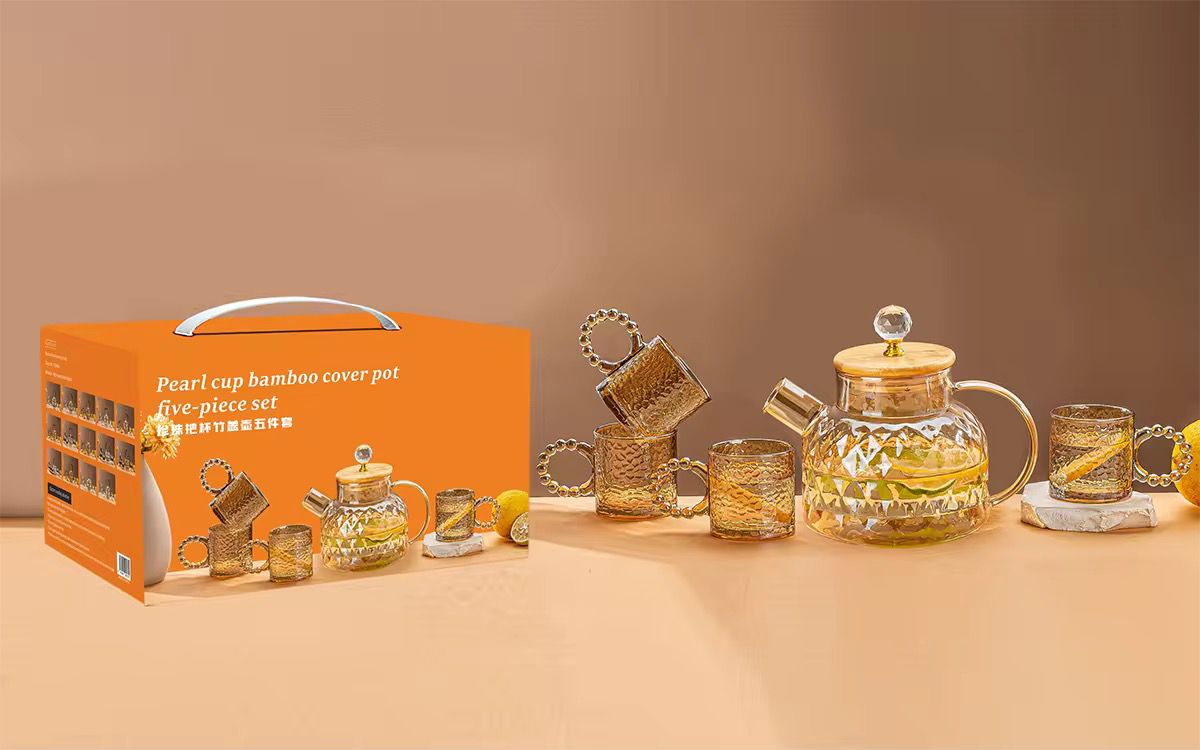 Pearl Cup Bamboo Cover Pot 7 PCS Set