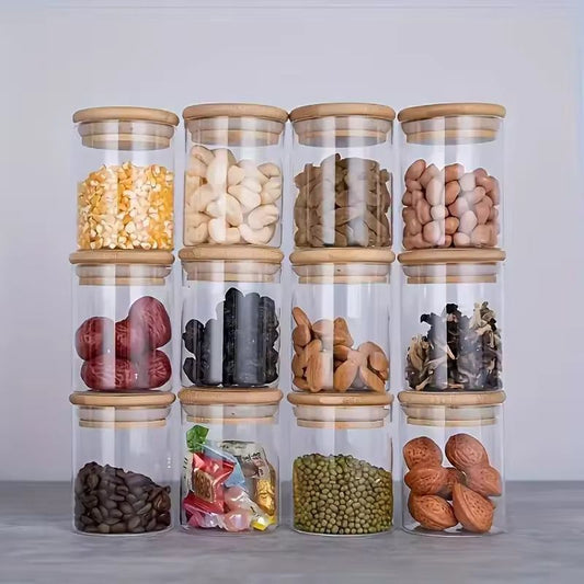 Glass Containers With Bamboo Lids 12 pieces