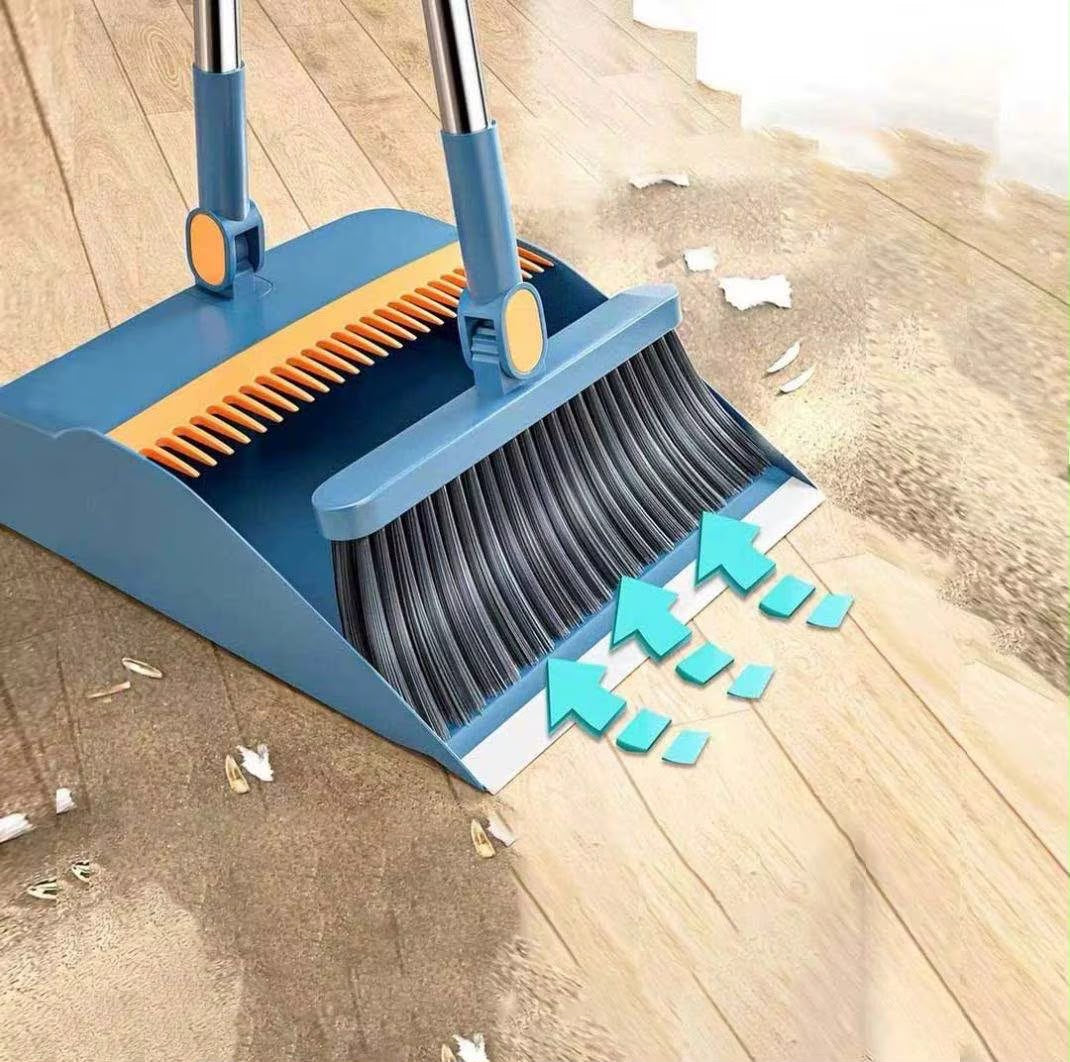 Foldable Broom and Dustpan Set with 180° Rotation