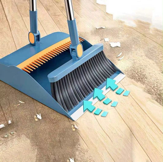 Foldable Broom and Dustpan Set with 180° Rotation
